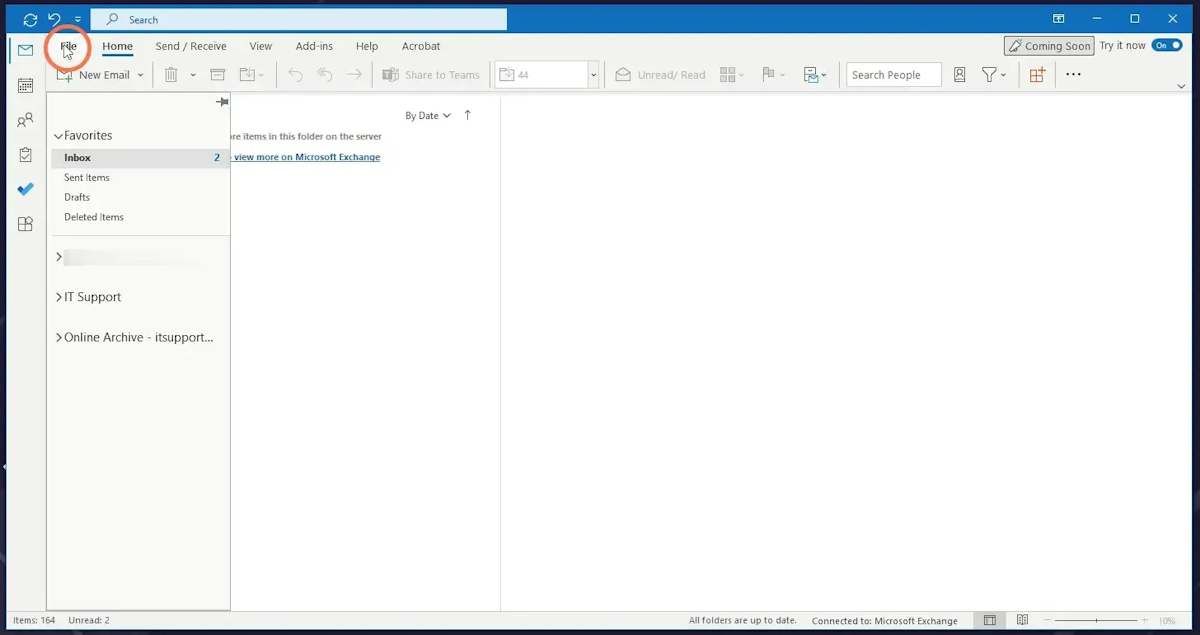 Open your Outlook mail app and click File