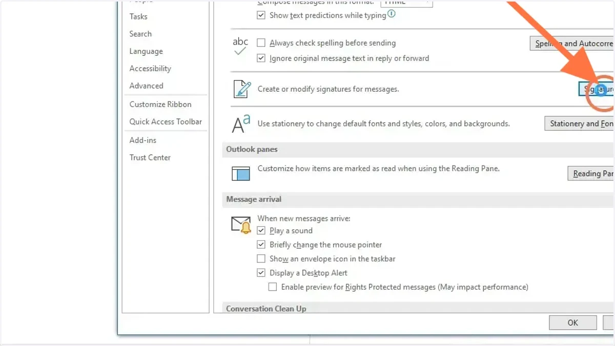 Click Signatures on the right