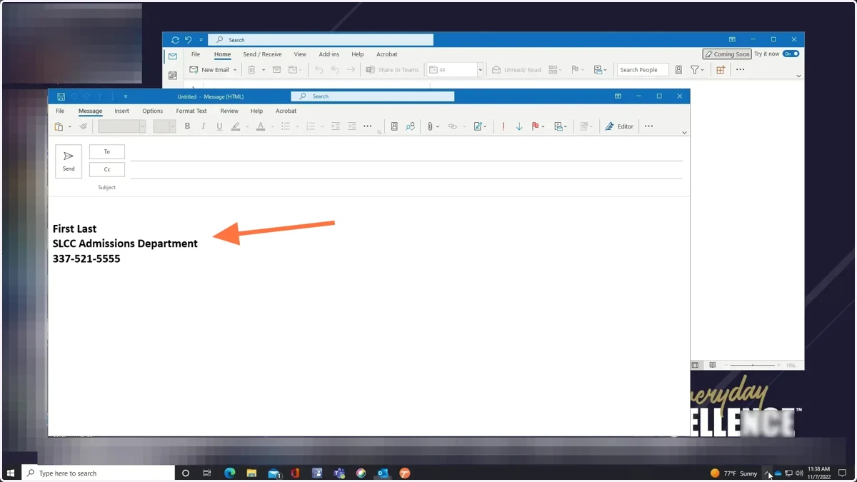 Compose a new email to verify your signature has appeared