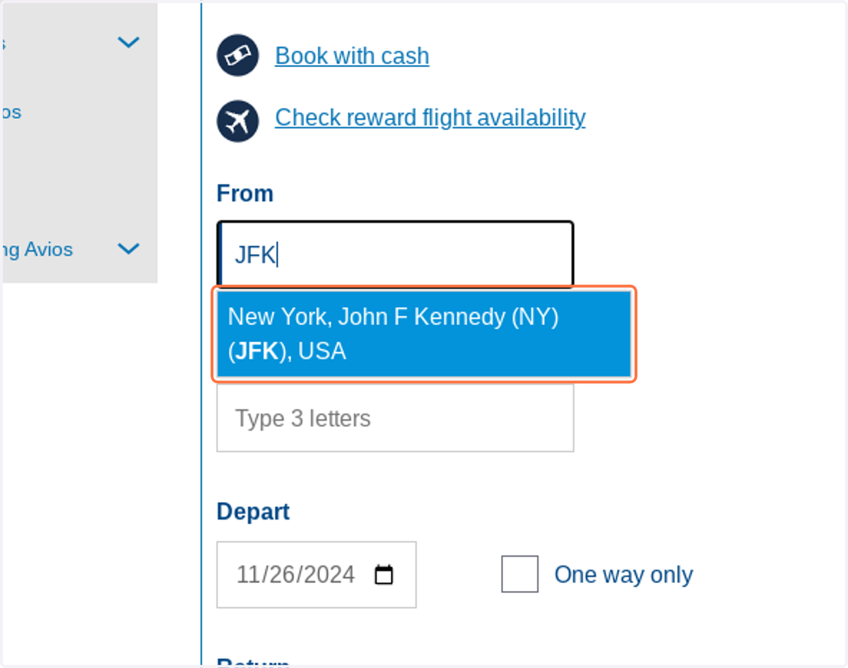 Click on New York, John F Kennedy (NY) (JFK), USA