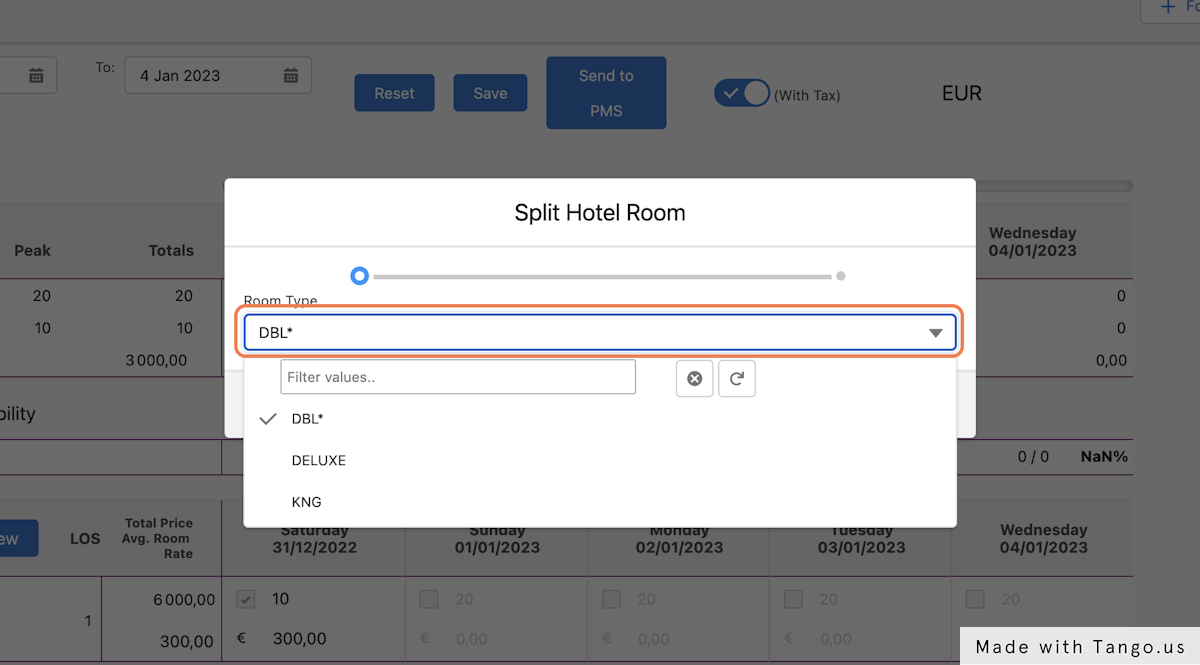 Select the room types you'd like to use in your split