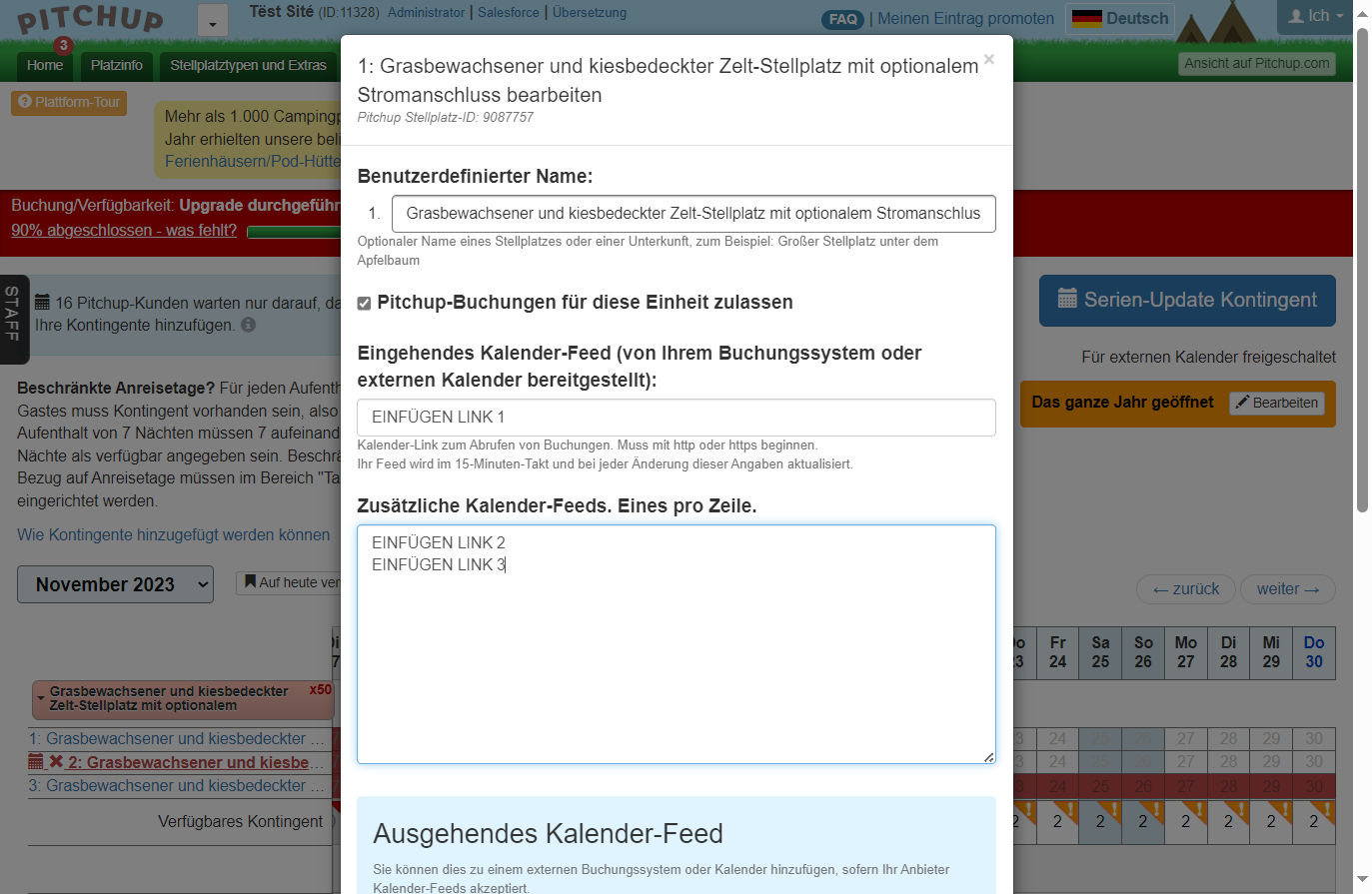 Wenn mehr als ein iCal Link hinzugefügt werden sollen, einfach alle zusätzlichen Links in das Feld unter "Zusätzliche Kalender-Feeds" kopieren. Bitte sicherstellen, dass pro Zeile maximal ein Link eingetragen wird