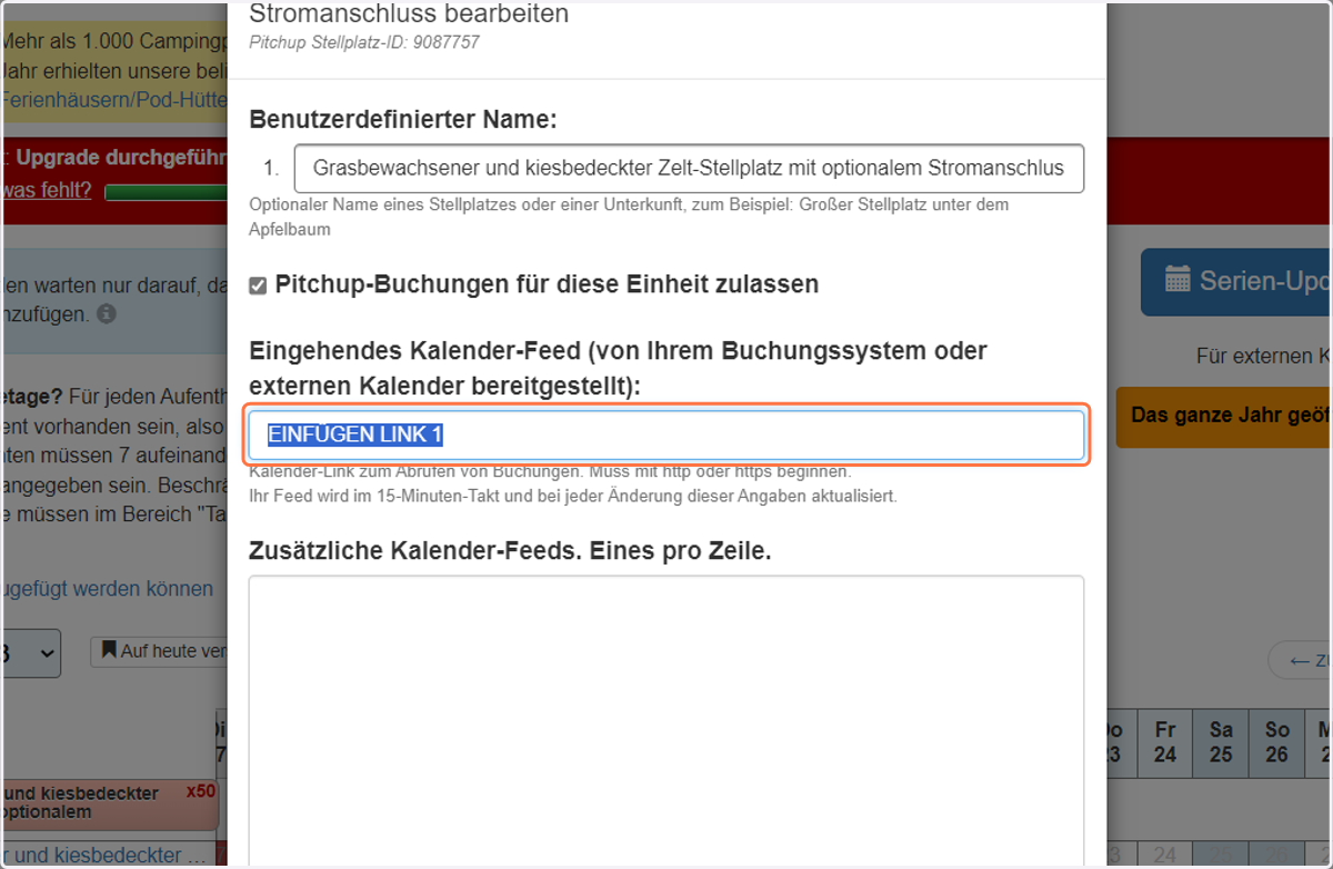 Den iCal Link kopieren und in das Feld unter "Eingehendes Kalender-Feed" einfügen