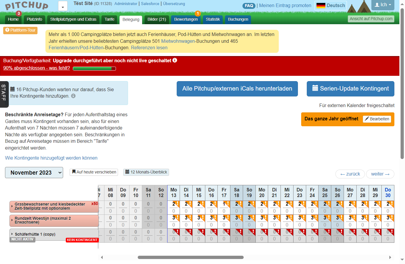 Auf den Stellplatztyp klicken, für den ein iCal Link hinzugefügt werden soll