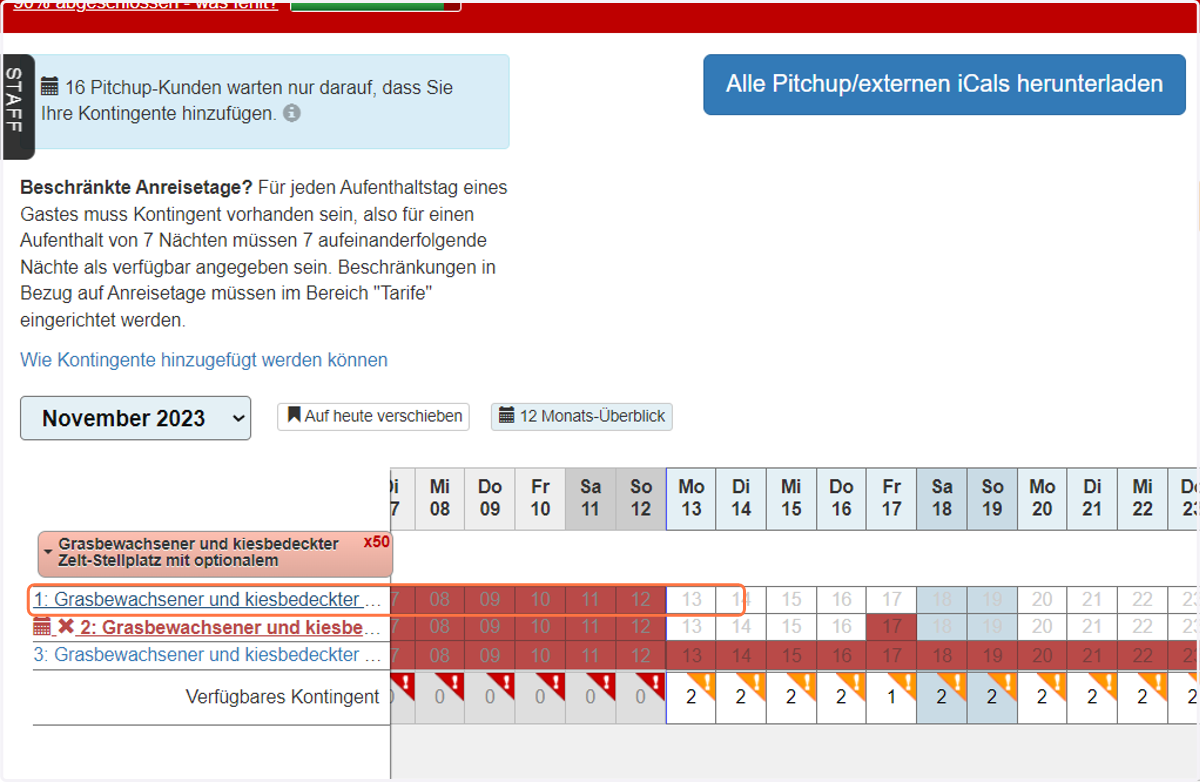 Auf jenen spezifischen Stellplatz/jene Unterkunft klicken, auf den oder die sich der iCal Link bezieht