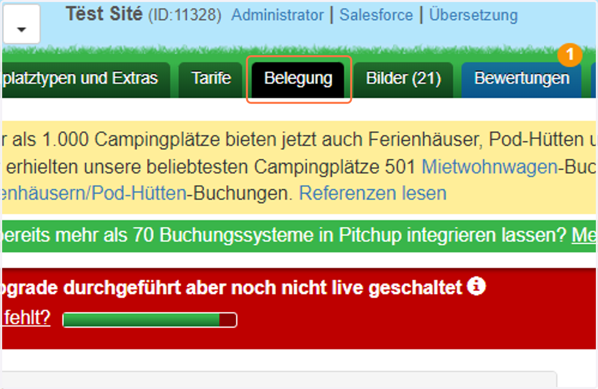 Auf das Tab "Belegung" klicken