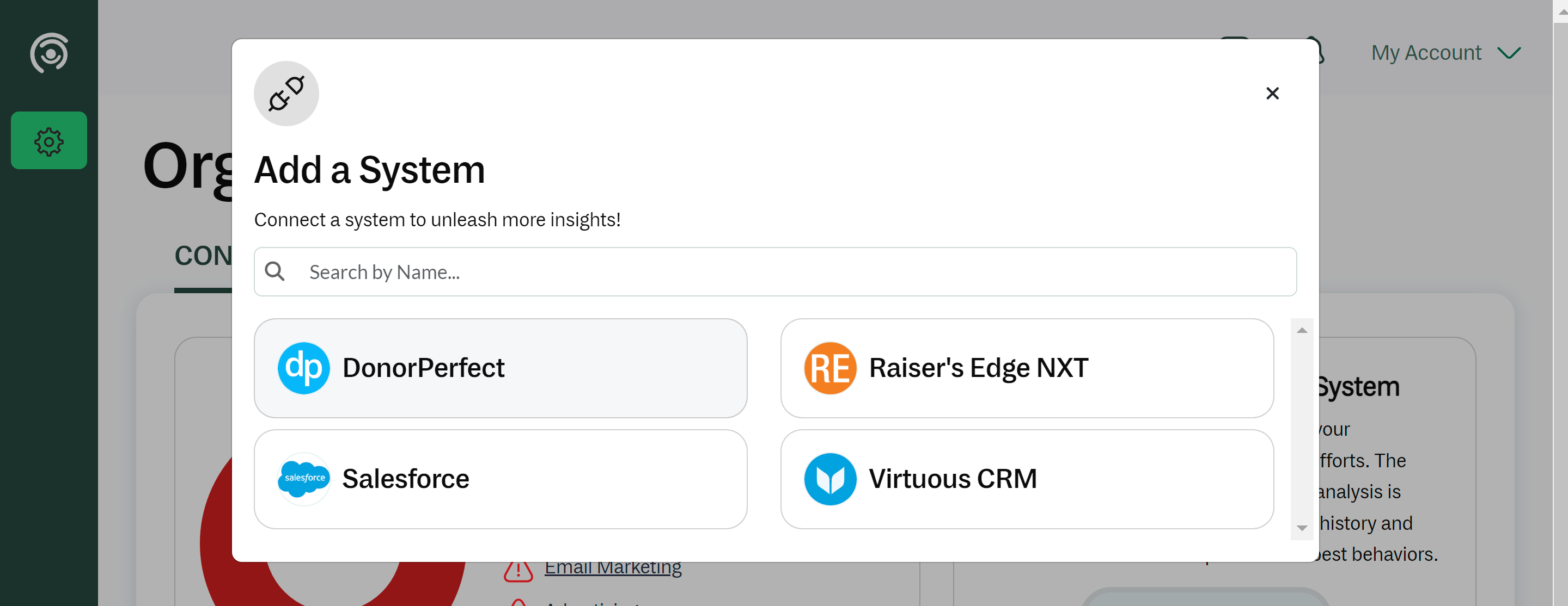 Click on Add a System…and then the DonorPerfect tile