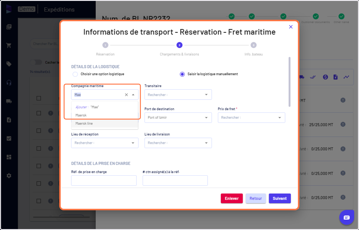 Ici, vous pouvez ajouter une "ligne d'expédition" en cliquant sur "Ajouter"