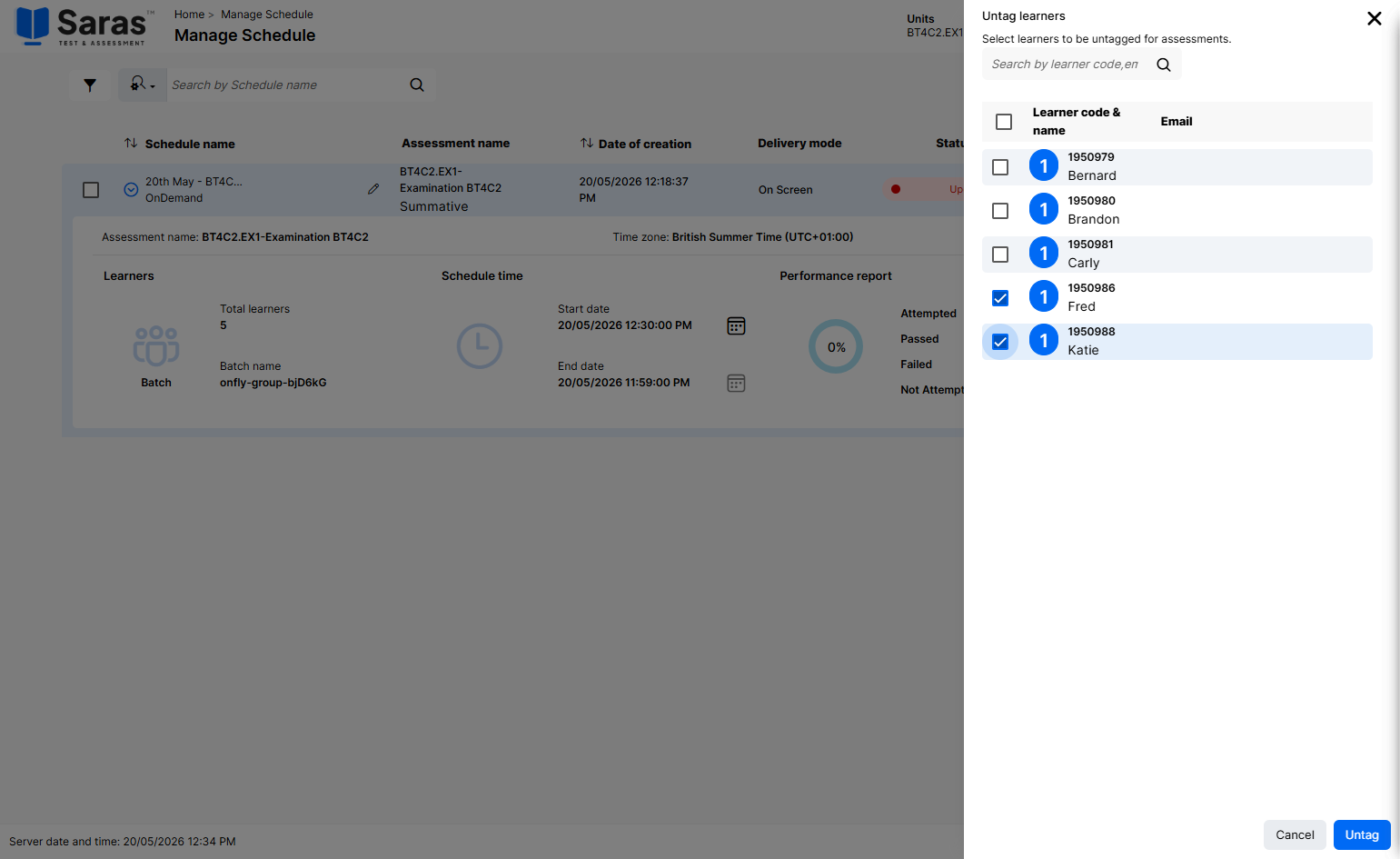 Select the learners you wish to remove from the schedule