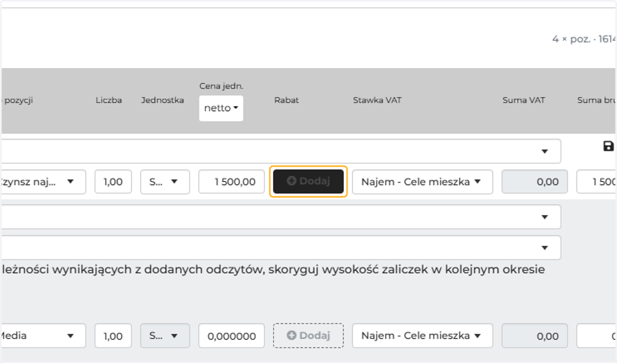 Kliknij dodaj Rabat
