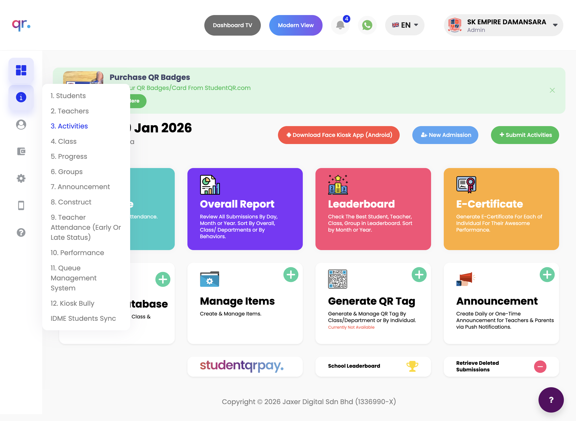 Klik Manage → Activities.