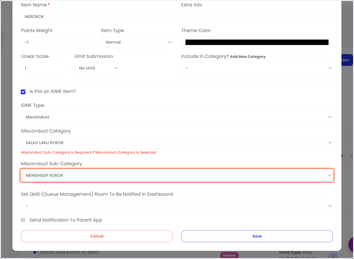 Pilih Misconduct Sub-Category.