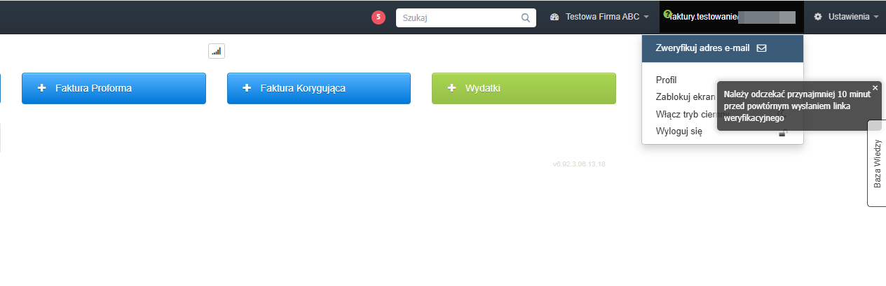 Link do weryfikacji wysyłany jest raz na 10 minut. Jeśli ponowisz wysyłkę linku, a od ostatniej próby nie minęło więcej niż 10 minut, system wyświetli stosowny komunikat.