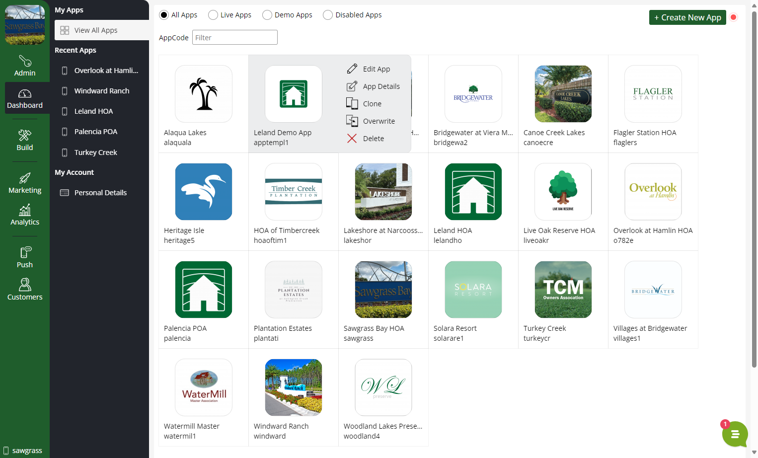 Select your app from the dashboard