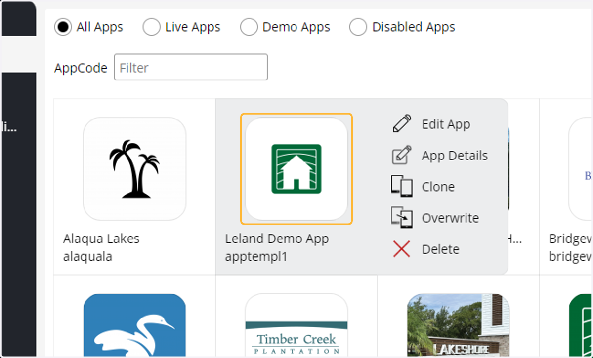 Select your app from the dashboard