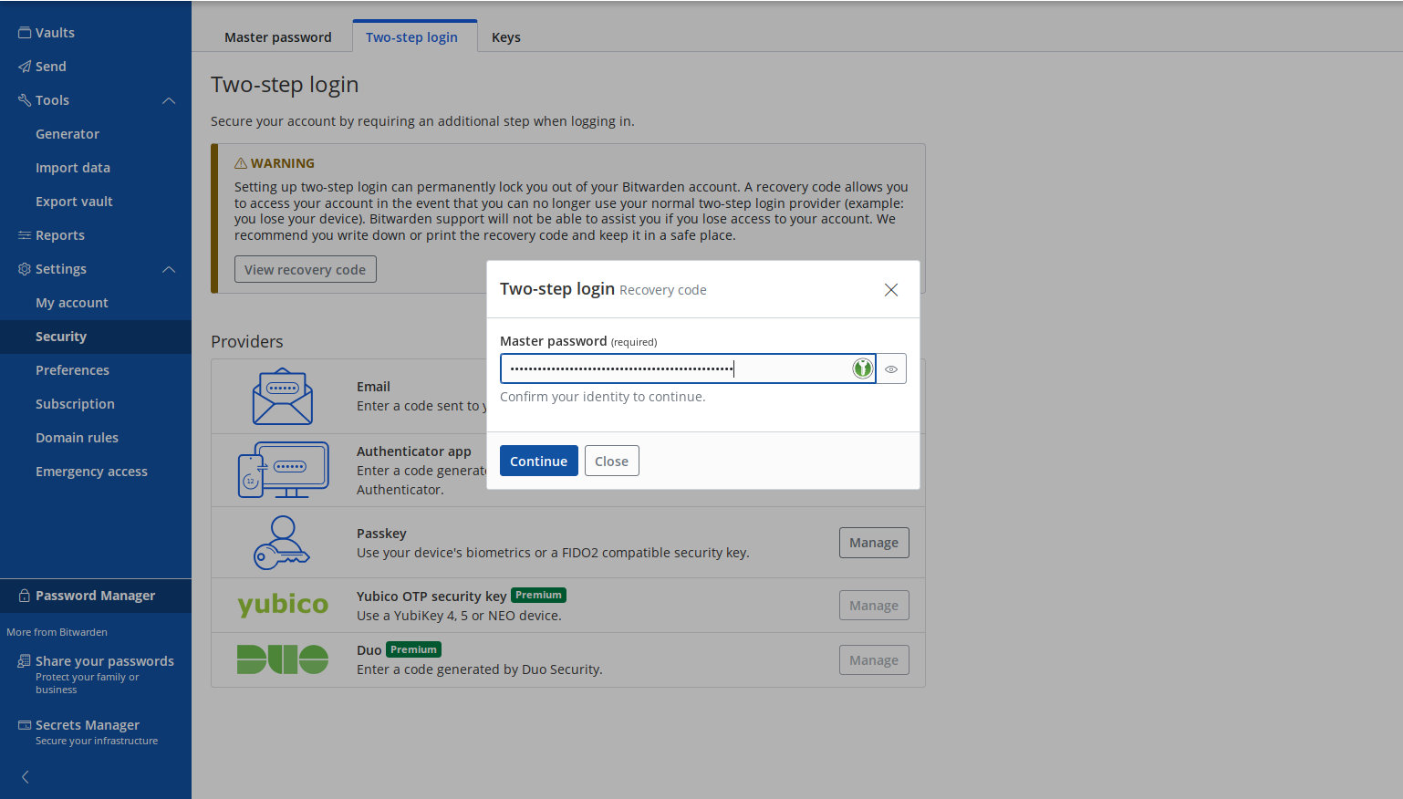 You'll be prompted for your master password