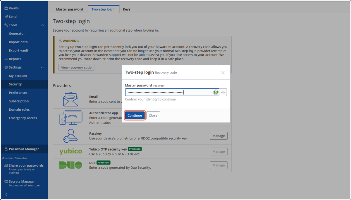 You'll be prompted for your master password