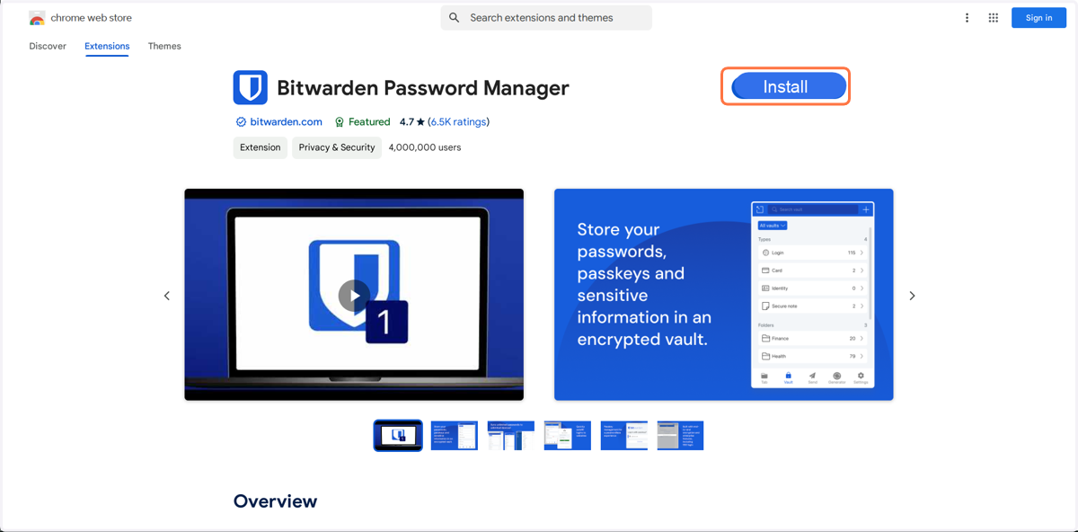 Install the Bitwarden extension