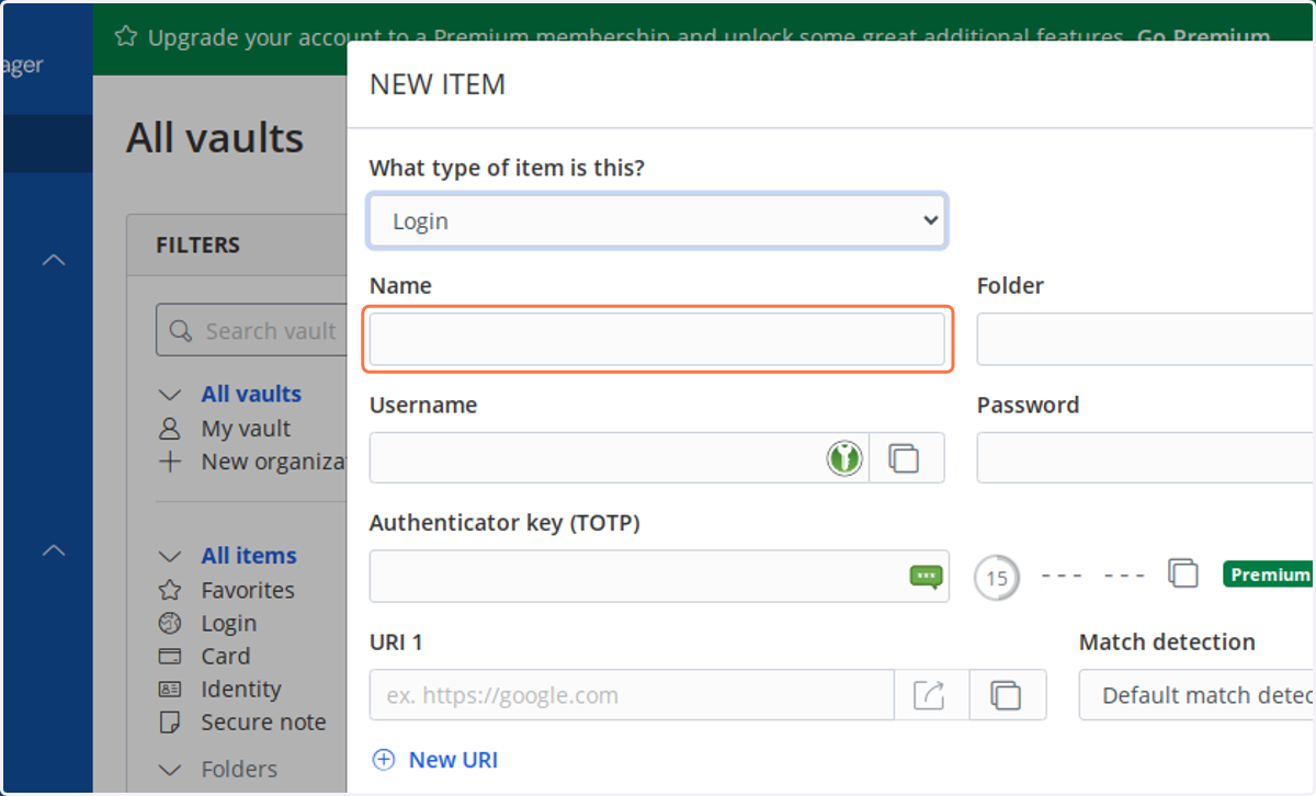 Fill in the inputs to create a new item