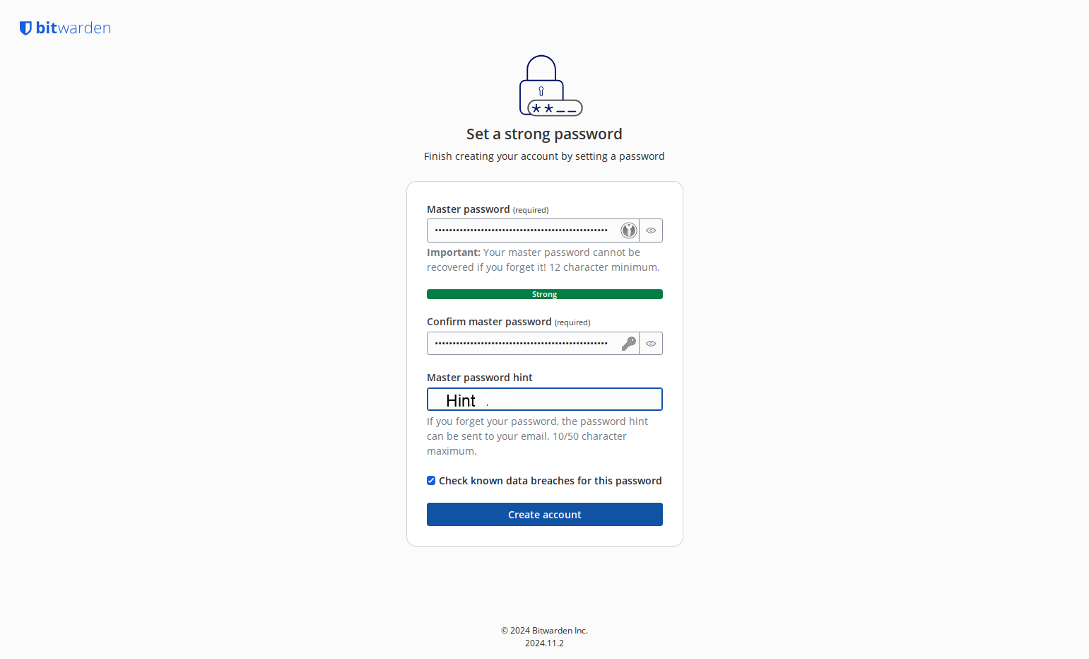 Click on Create account