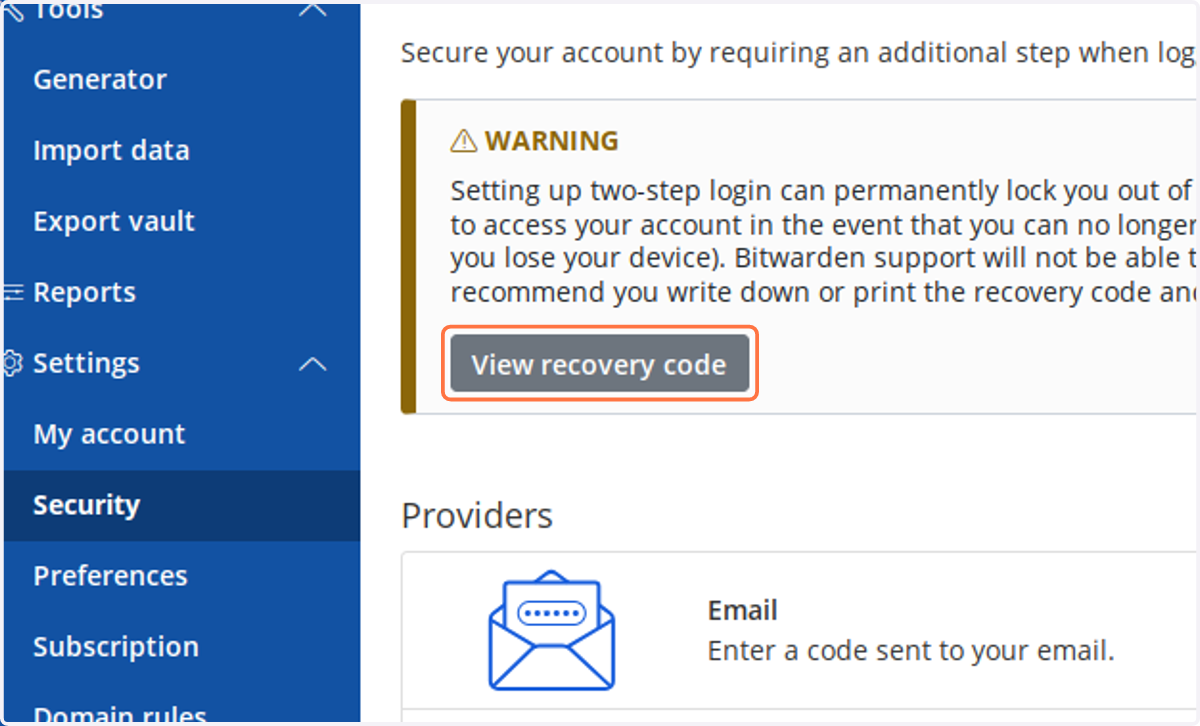 Now click on View recovery code