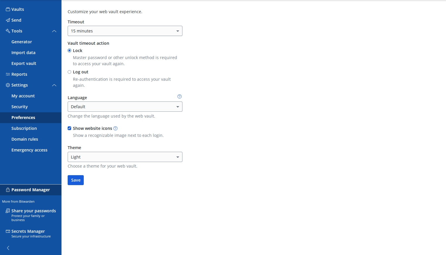 Go to Prefences to change settings like Timeout: how quickly your database auto-locks