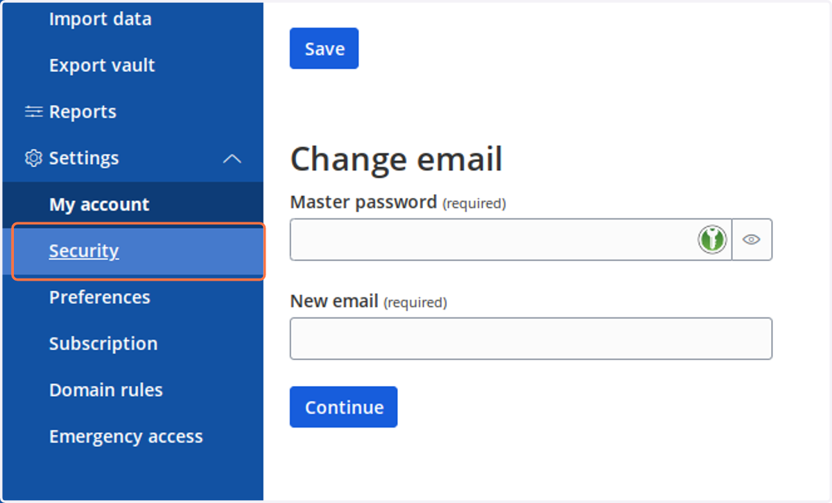 Click on Security