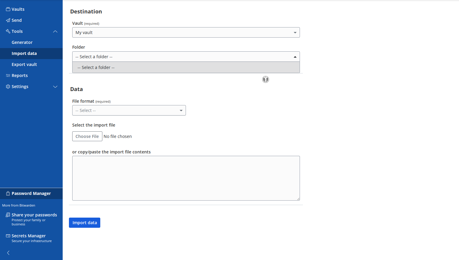 Click on File format (required)
