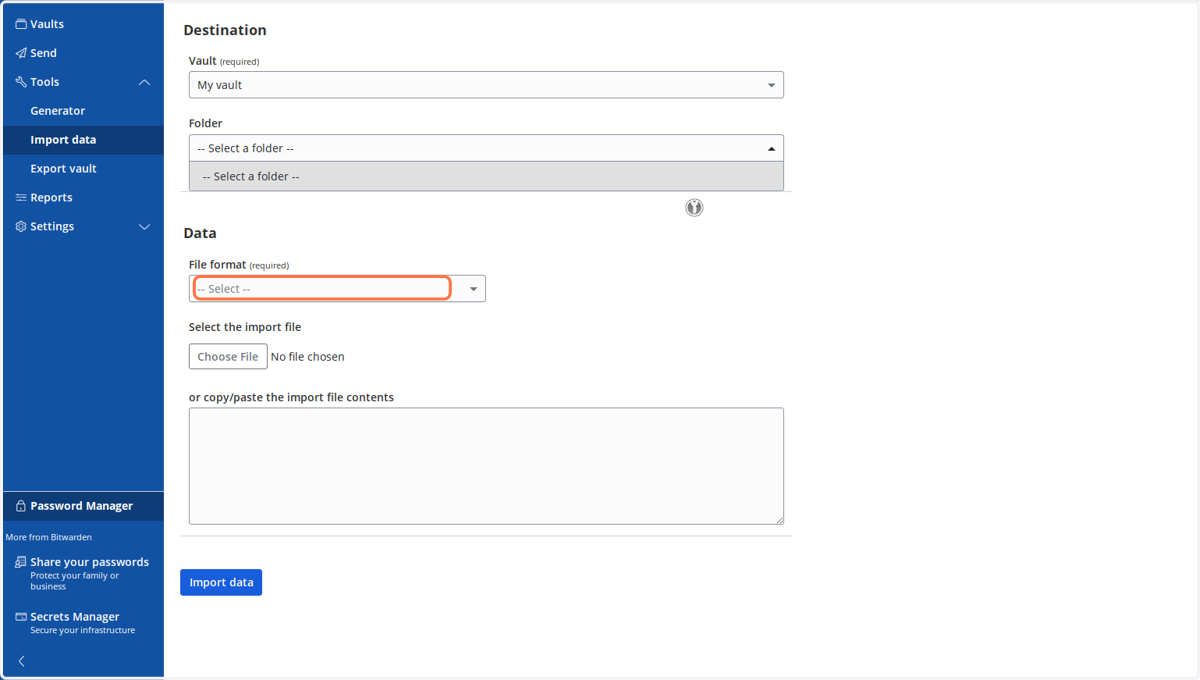 Click on File format (required)