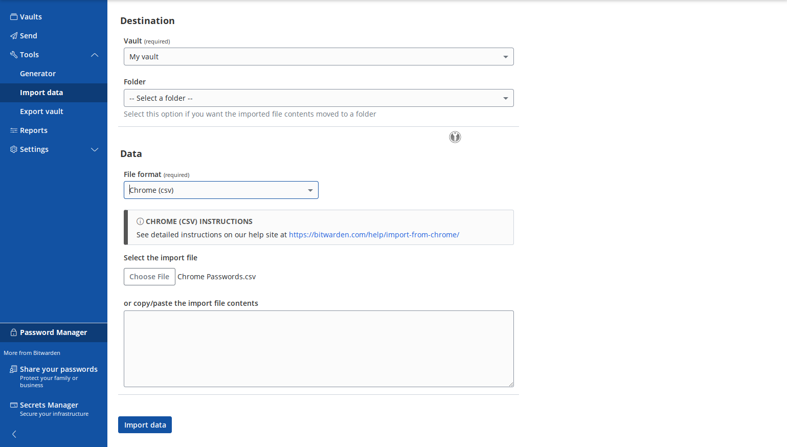 Click on Import data