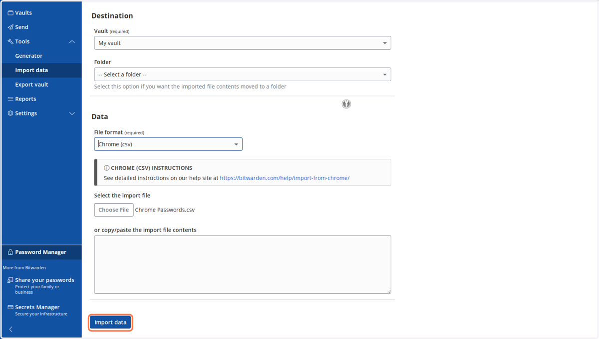 Click on Import data