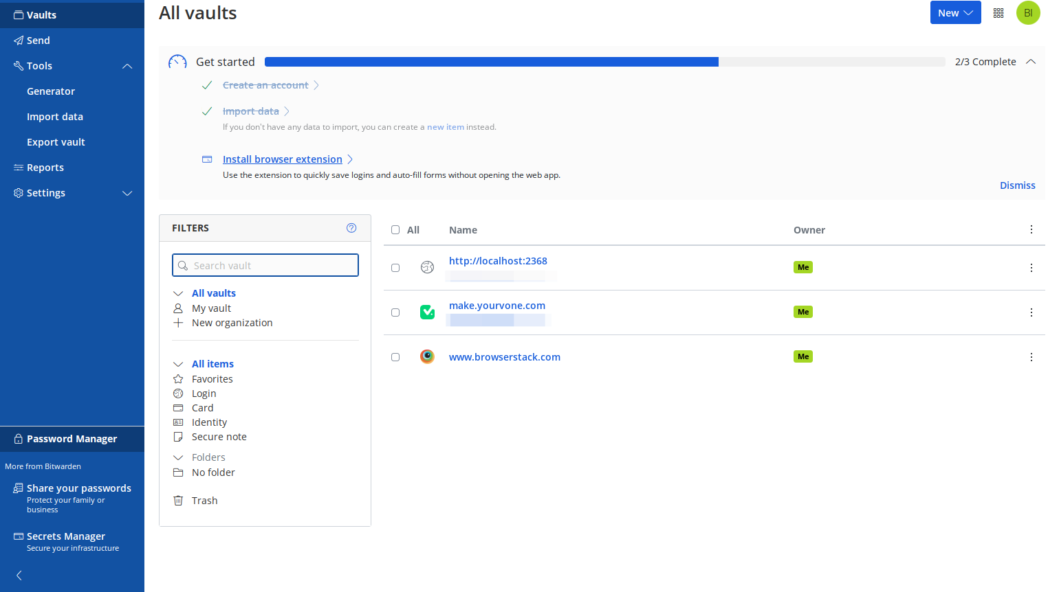 Next let's install the Bitwarden browser extension
