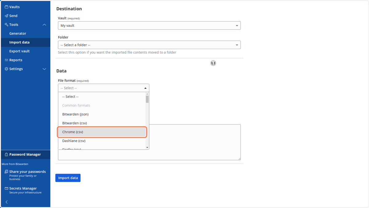 Click on Chrome (csv)