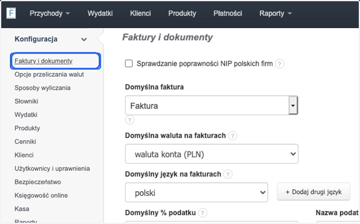 > Faktury i dokumenty >