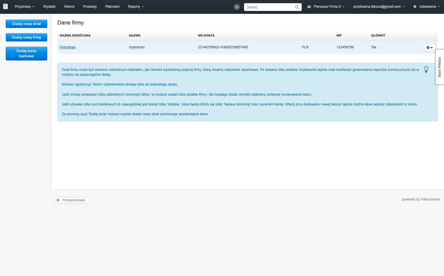 Wybierz dział firmy