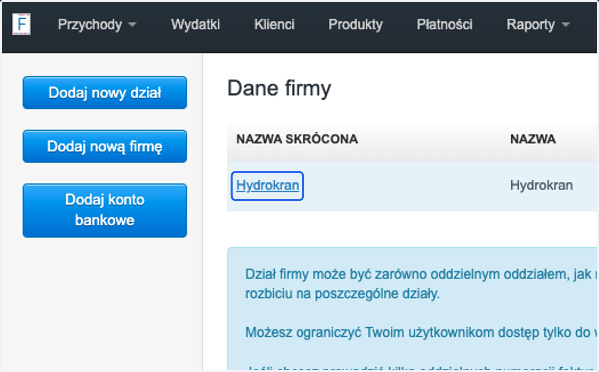Wybierz dział firmy