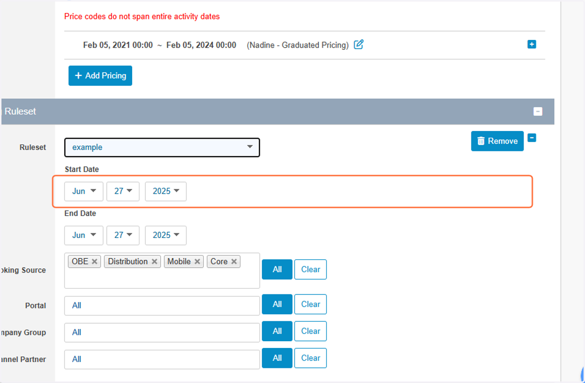 Selecte the start date