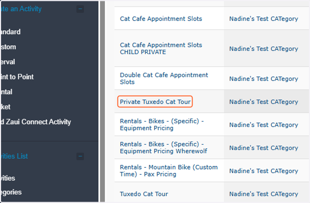 Click on you selected activity