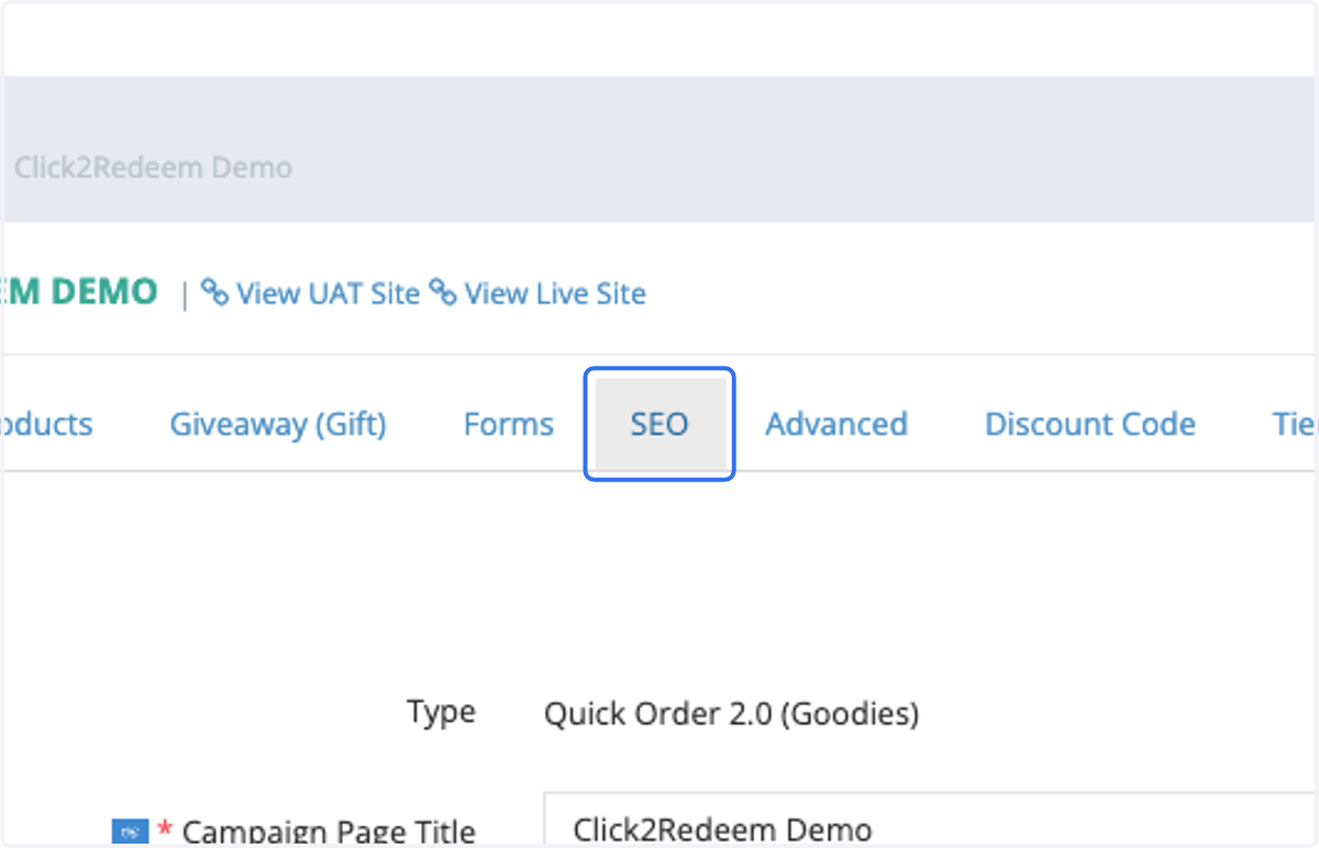 Click on SEO