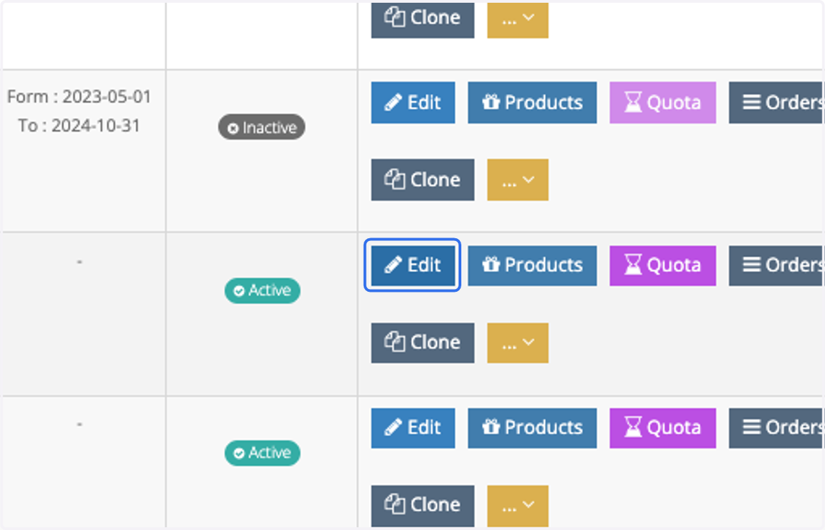Select the campaign you want to add to the index page, then click on "Edit."