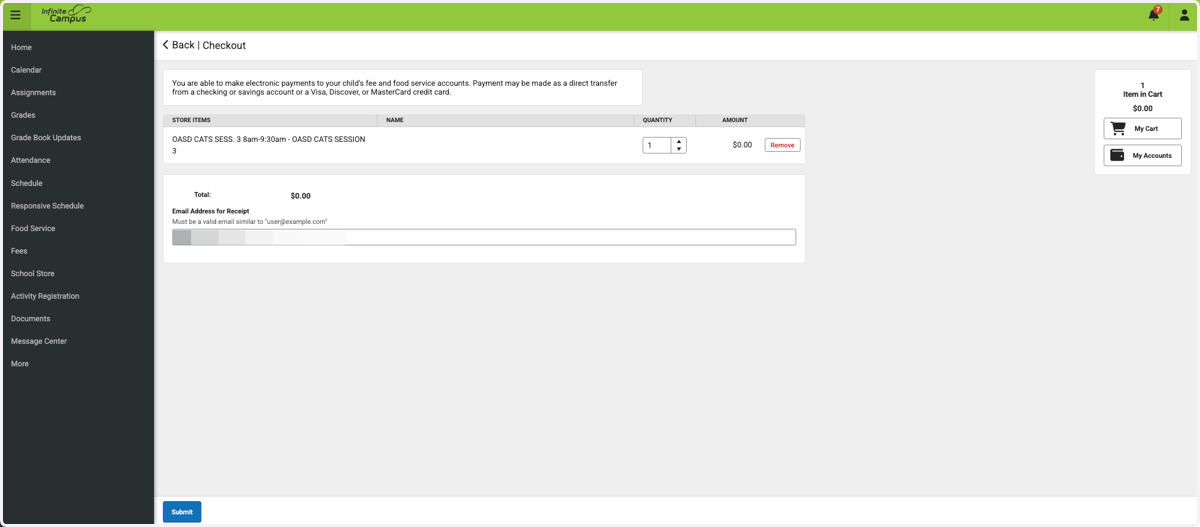 Click on Item in Cart…