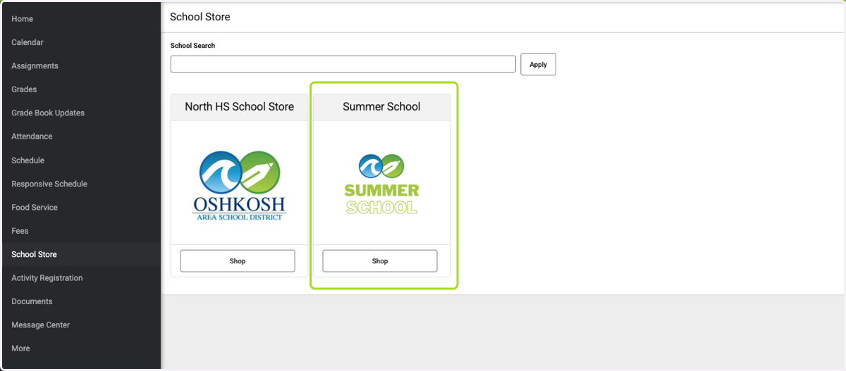 Click on Summer School…