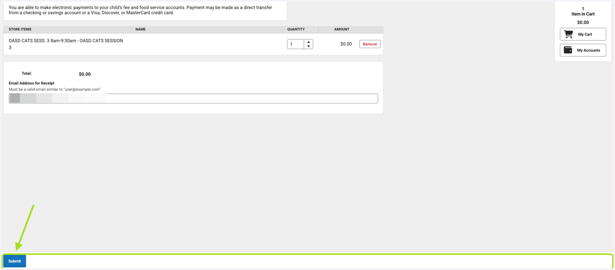 Click on Submit to pay fees if applicable