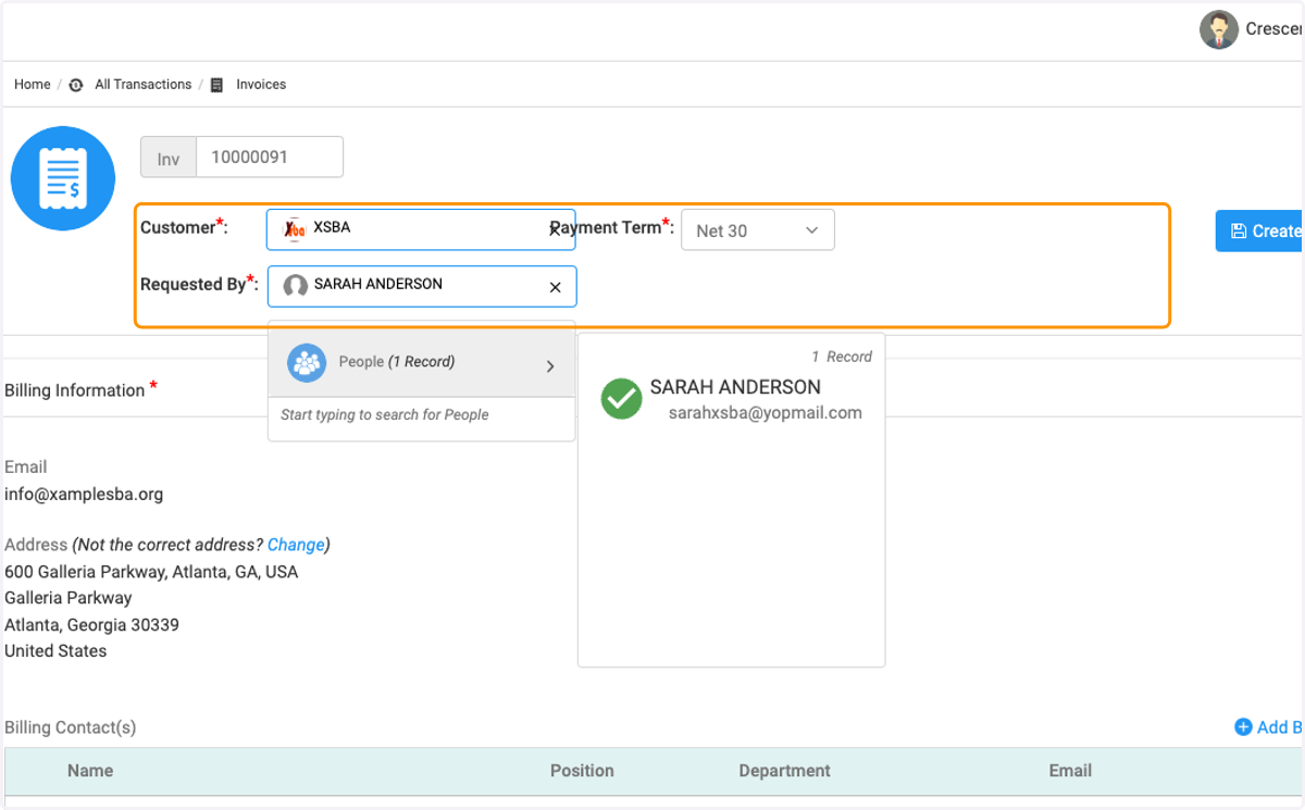 Search the Organization's Contact
