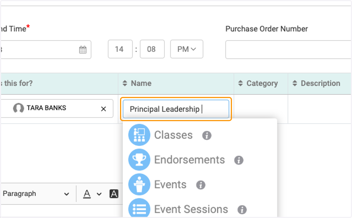 Type in the Event or Item Title
