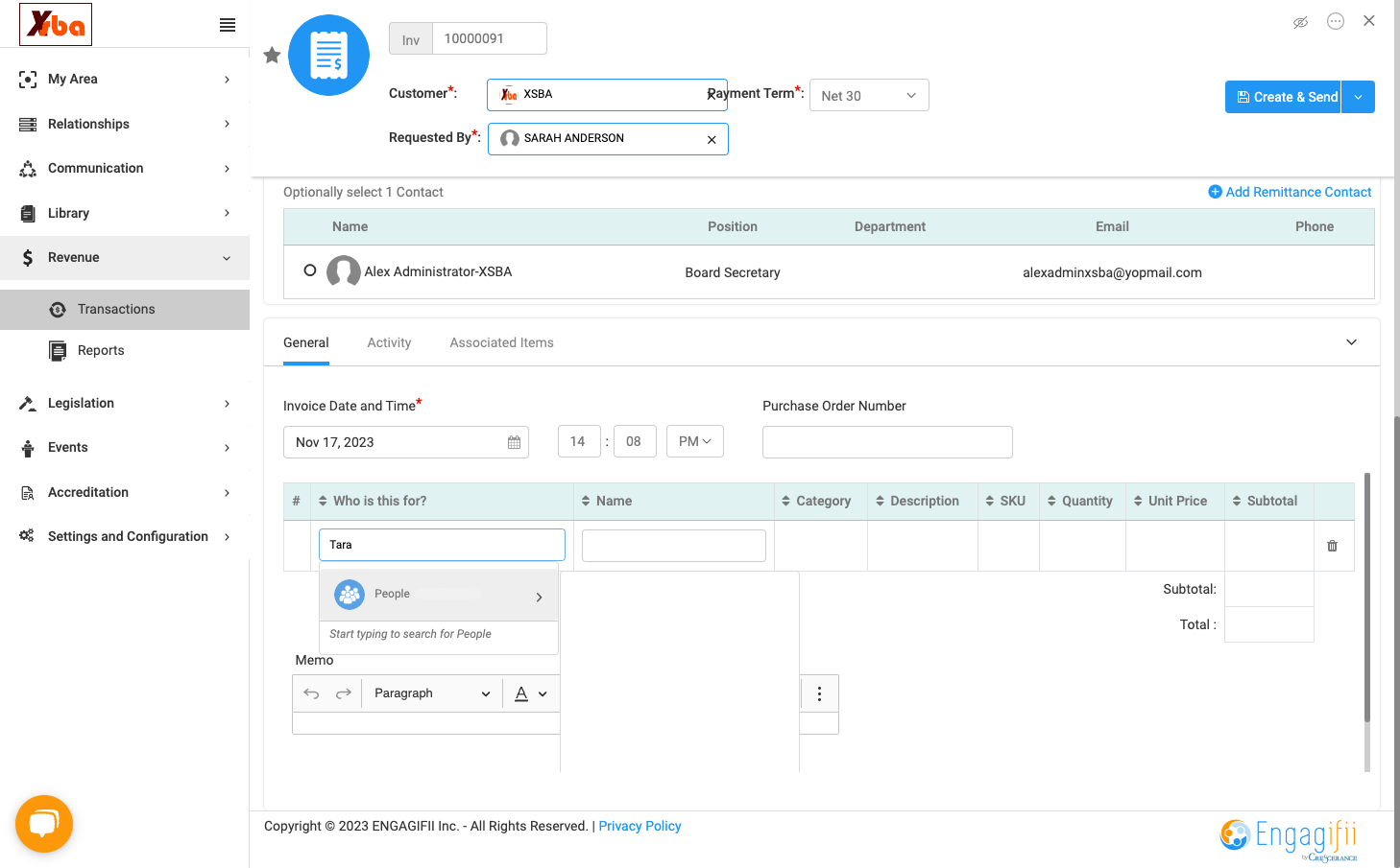 Enter the Individual the invoice is on behalf of