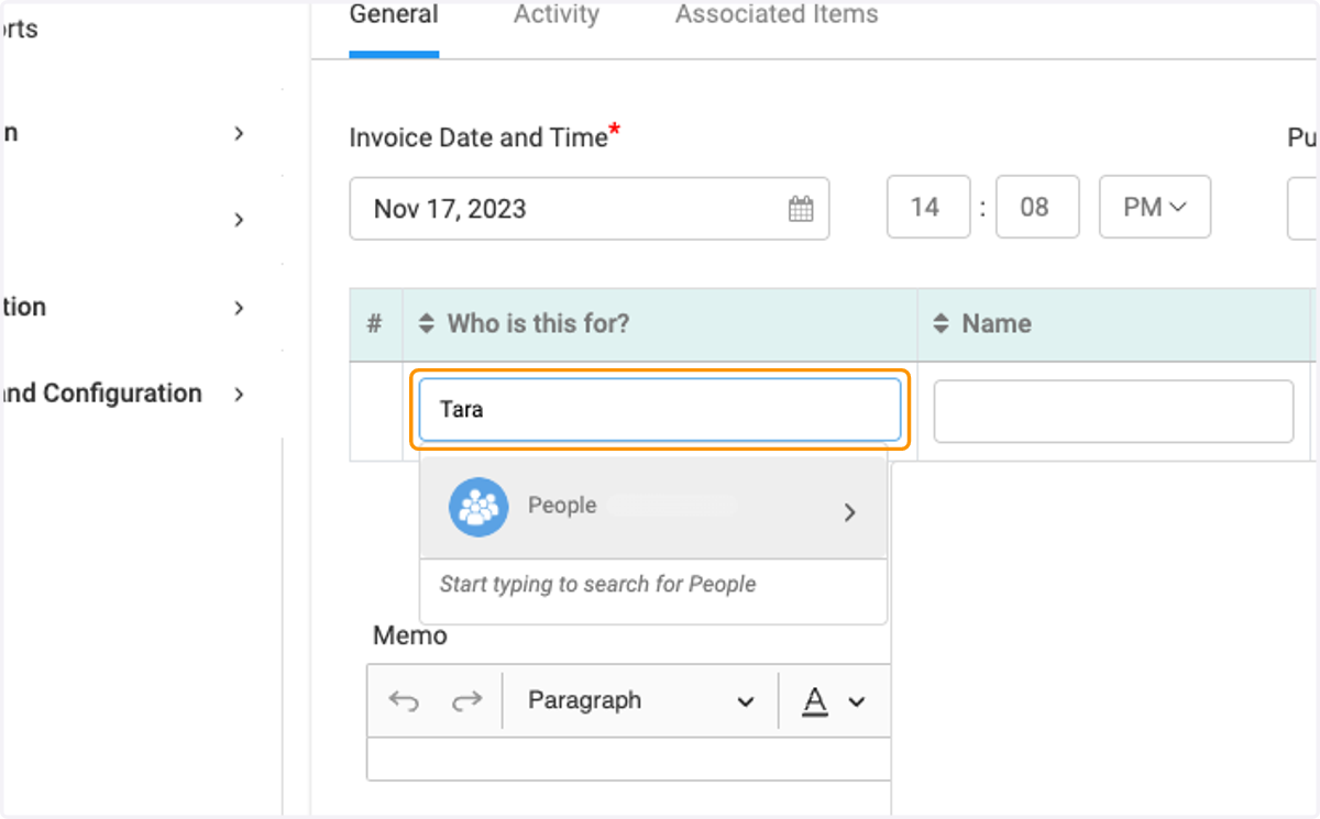 Enter the Individual the invoice is on behalf of
