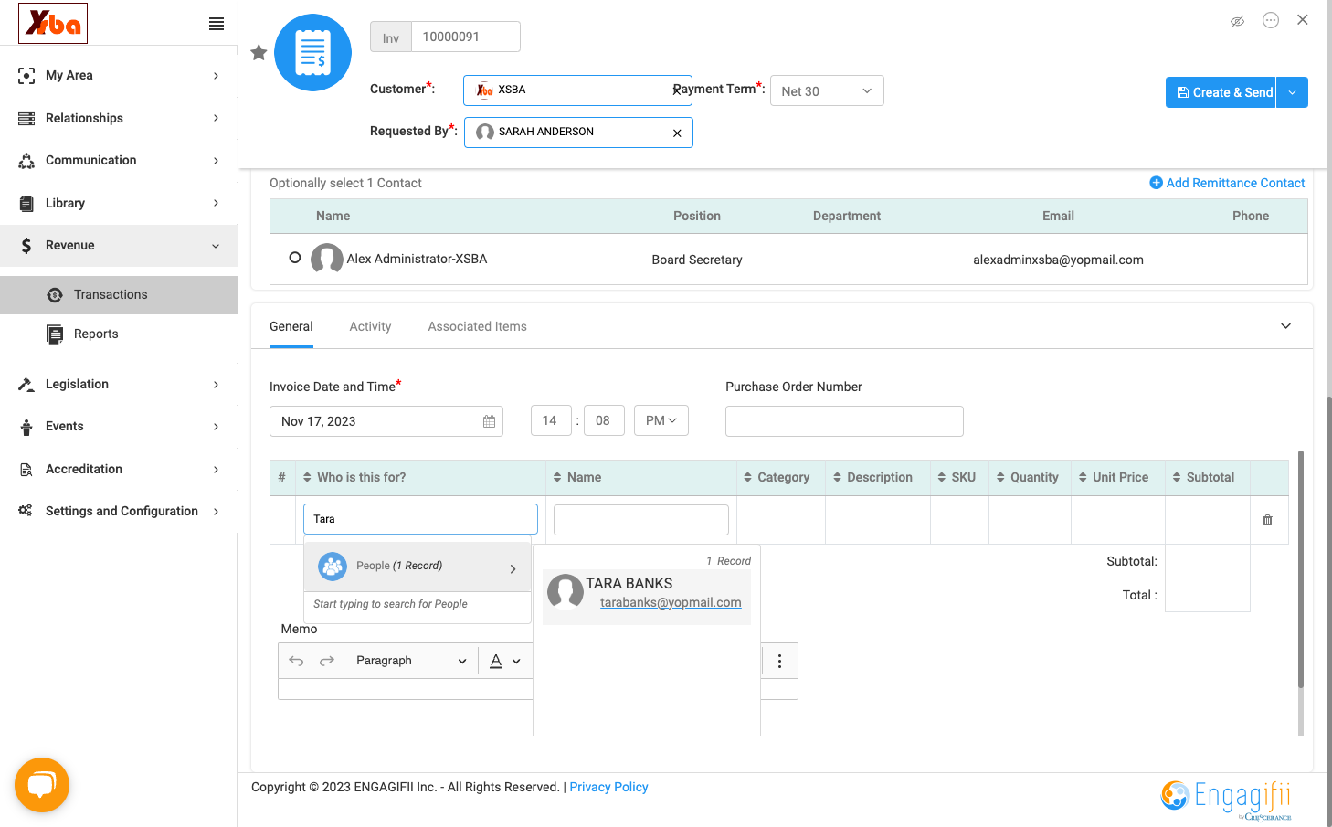 Enter the Individual the invoice is on behalf of