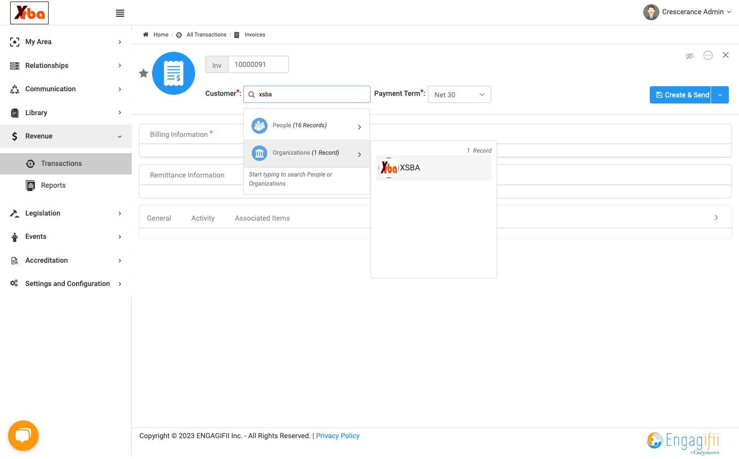 Click on organization