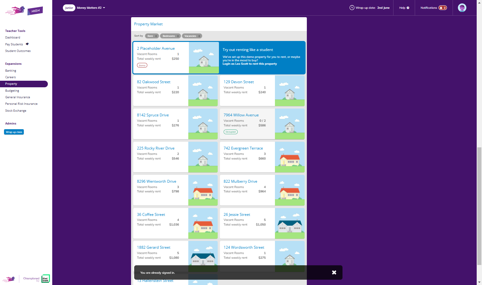 This will show an up to date view of each house, showing the vacant rooms and if the property is occupied. As above, you can click on any of these properties to view the full property card.